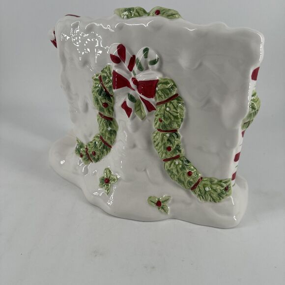 Tablet Holder & Chalkboard Fitz & Floyd Candy Cane Santa Christmas Ceramic Gift - Picture 4 of 11